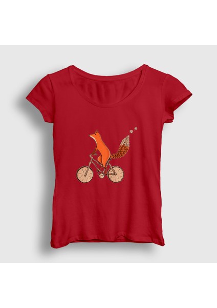 Kadın Kırmızı Bicycle Fox Tilki T-Shirt