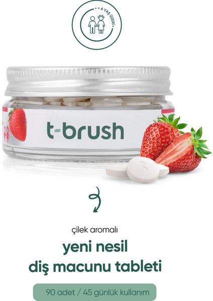 Çilekli Çocuk Doğal Diş Macunu Tableti - Florürlü - Glutensiz - Vegan - 90 Tablet