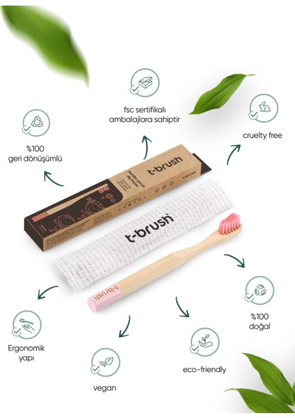 Vegan Bambu Çocuk Diş Fırçası - Yumuşak - Pembe -Plastik içermez