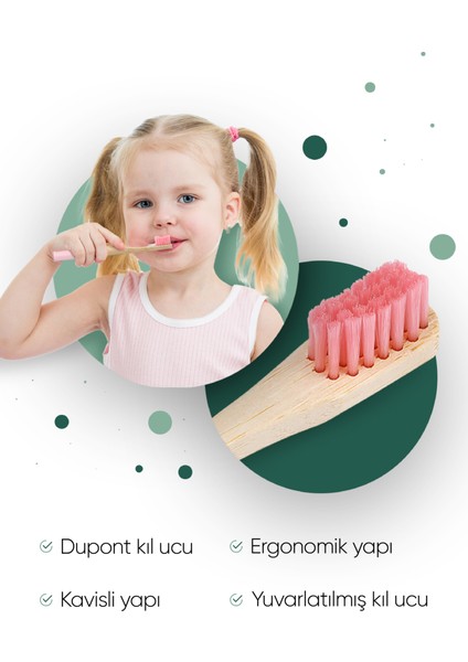 Vegan Bambu Çocuk Diş Fırçası - Yumuşak - Pembe -Plastik içermez