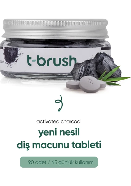 Aktif Kömürlü Doğal Diş Macunu Tableti - Florürsüz - Glutensiz - Vegan - 90 Tablet