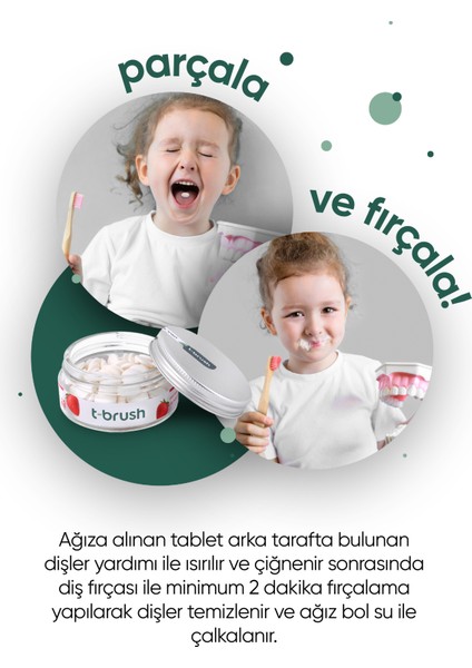 Çilekli Çocuk Doğal Diş Macunu Tableti - Florürsüz - Glutensiz - Vegan - 90 Tablet