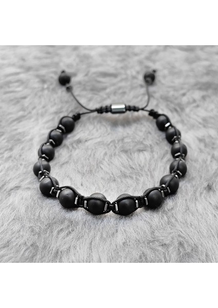 Hematit Mat Onyx Makrome Erkek Bileklik EG41