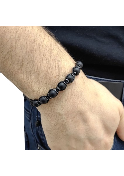 Hematit Mat Onyx Makrome Erkek Bileklik EG41