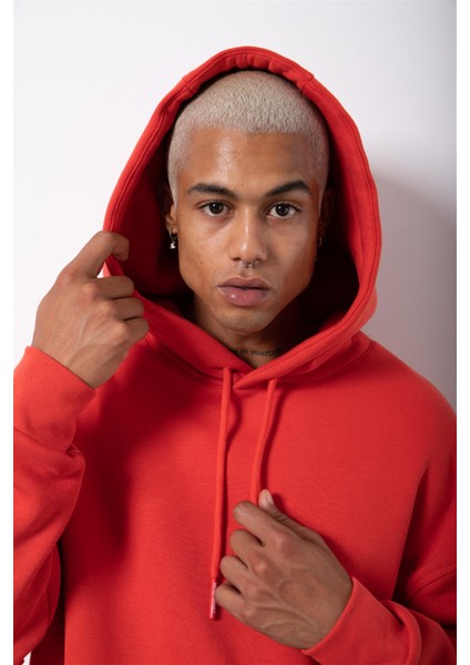 Oversize Cepli Kapüşonlu Sweatshirt Ice Red