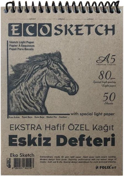 Eco Sketch Spiralli Eskiz Defteri A5 - 50 Yp FLX-822197