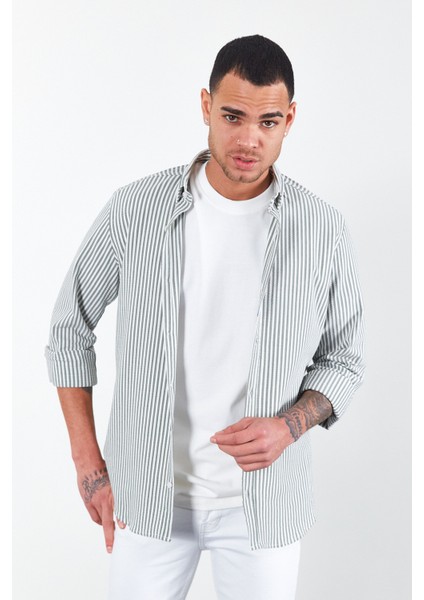 Haki Erkek Çizgili Gofre Gömlek | ME23S112237 fiyatları