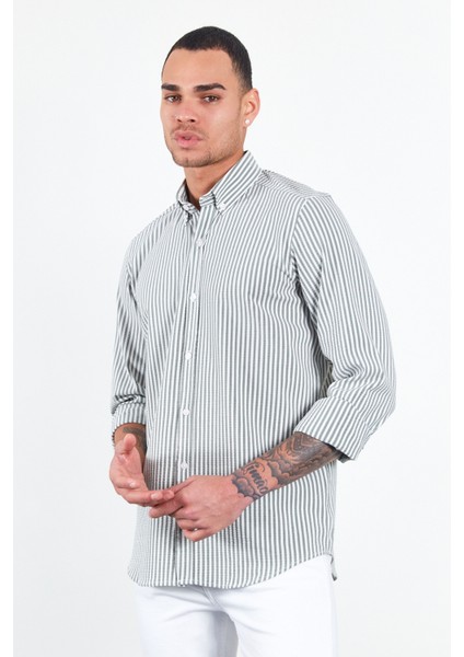 Haki Erkek Çizgili Gofre Gömlek | ME23S112237 fırsatları
