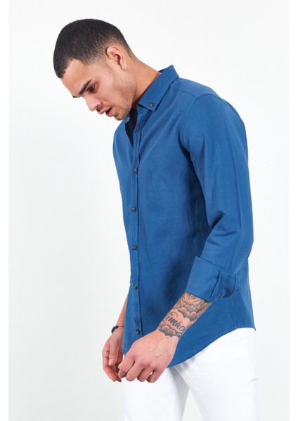 Indigo Uzun Kol Erkek Gömlek | MES111871-01 fiyatları