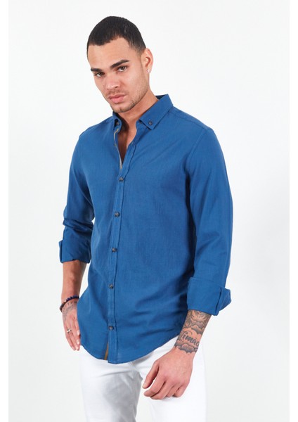 Indigo Uzun Kol Erkek Gömlek | MES111871-01 modelleri