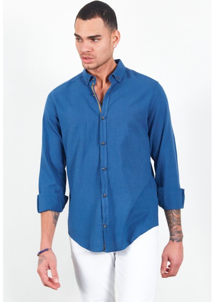 Indigo Uzun Kol Erkek Gömlek | MES111871-01 fırsatları