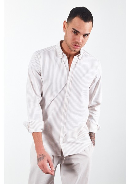 Bej Erkek Çizgili Gofre Gömlek | ME23S112237 fiyatları