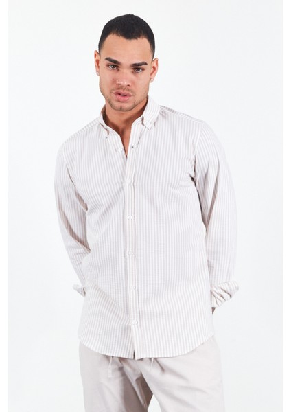 Bej Erkek Çizgili Gofre Gömlek | ME23S112237 indirimleri