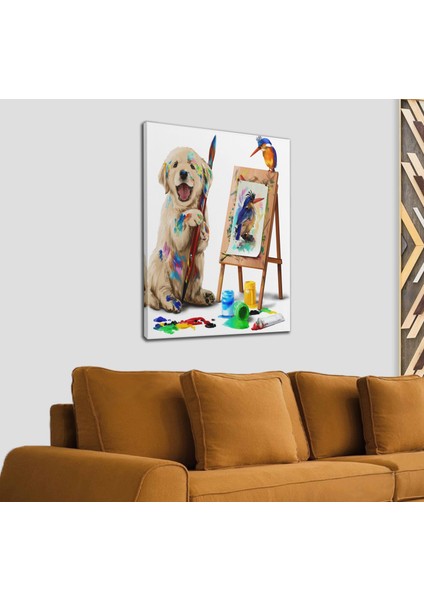 Ressam Yavru Köpek Dekoratif Kanvas Tablo 1186