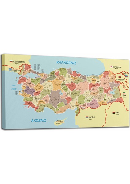 Türkiye Haritası Kanvas Tablo Il ve Ilçeli Ayrıntılı Eğitici-Öğretici Komşulu Dekoratif Tablo 3017 fiyatları
