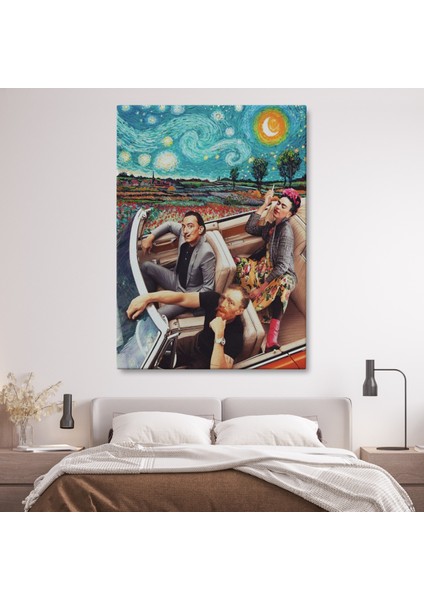 Frida Kahlo Salvador, Dali ve Vincent Van Gogh Arabada Yıldızlı Gece Kanvas Tablo