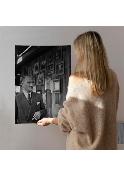 Atatürk Portre Tablosu Mustafa Kemal Atatürk Dikdörtgen Dekoratif Kanvas Tablo
