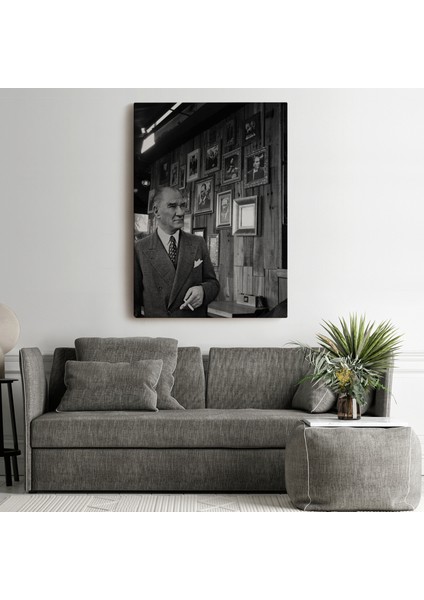 Atatürk Portre Tablosu Mustafa Kemal Atatürk Dikdörtgen Dekoratif Kanvas Tablo