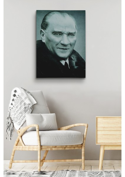 Atatürk Portre Tablosu Mustafa Kemal Atatürk Dikdörtgen Dekoratif Kanvas Tablo