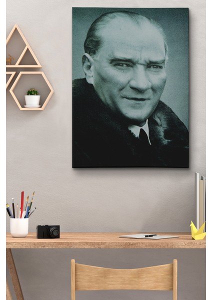 Atatürk Portre Tablosu Mustafa Kemal Atatürk Dikdörtgen Dekoratif Kanvas Tablo