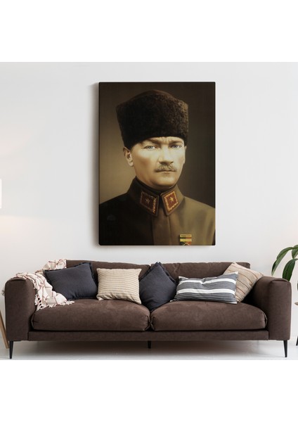 Atatürk Portre Tablosu Mustafa Kemal Atatürk Dikdörtgen Dekoratif Kanvas Tablo