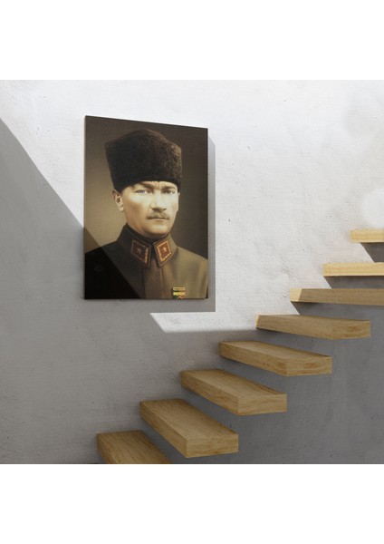 Atatürk Portre Tablosu Mustafa Kemal Atatürk Dikdörtgen Dekoratif Kanvas Tablo
