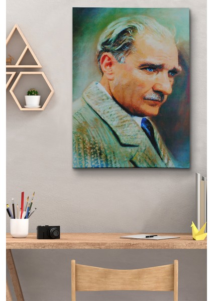 Atatürk Portre Tablosu Mustafa Kemal Atatürk Dikdörtgen Dekoratif Kanvas Tablo modelleri