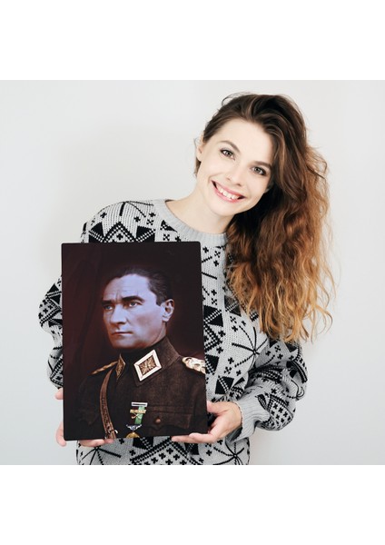 Atatürk Portre Tablosu Mustafa Kemal Atatürk Dikdörtgen Dekoratif Kanvas Tablo