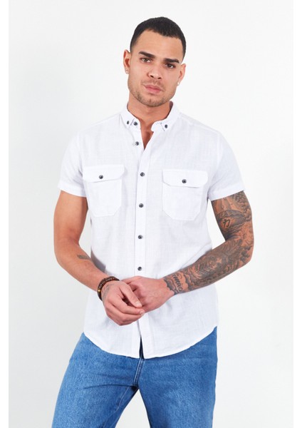 Beyaz Kısa Kol Erkek Gömlek | MJ22S111153