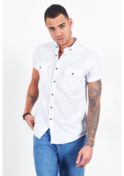 Beyaz Kısa Kol Erkek Gömlek | MJ22S111153 modelleri