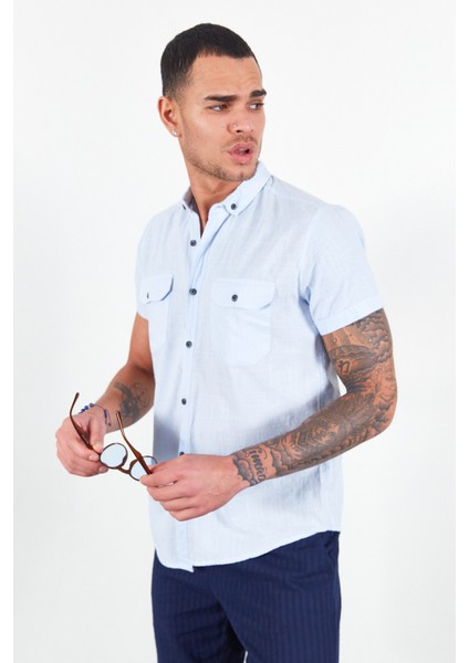 Mavi Kısa Kol Erkek Gömlek | MJ22S111153 fiyatları