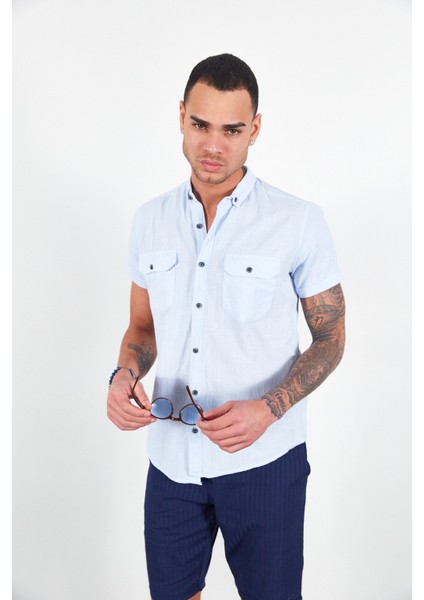 Mavi Kısa Kol Erkek Gömlek | MJ22S111153 modelleri