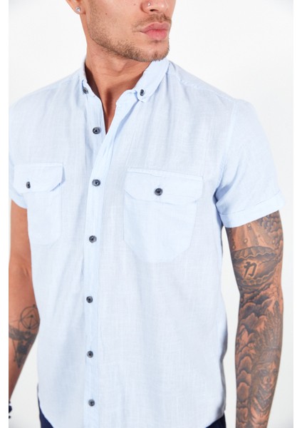 Mavi Kısa Kol Erkek Gömlek | MJ22S111153 indirimleri
