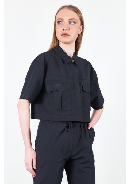 Siyah Kadın Crop Gömlek | MKS164358-01