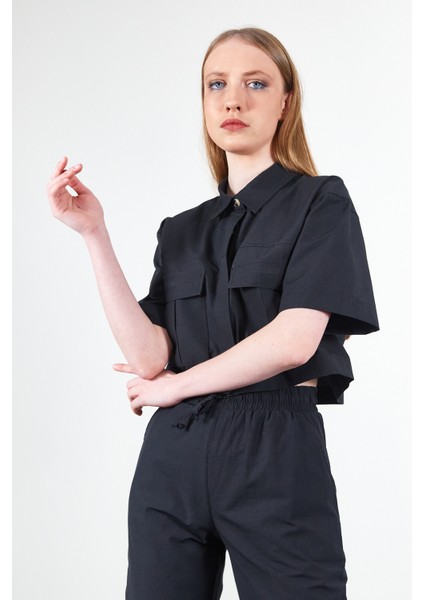 Siyah Kadın Crop Gömlek | MKS164358-01 fiyatları