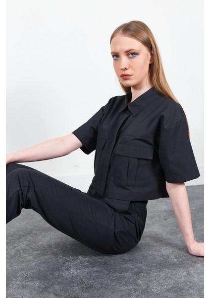 Siyah Kadın Crop Gömlek | MKS164358-01 modelleri