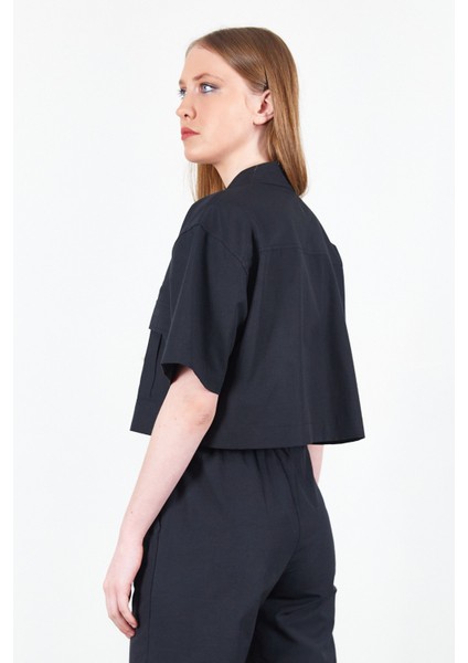 Siyah Kadın Crop Gömlek | MKS164358-01 indirimleri