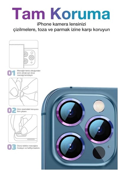 Apple Iphone 13 Pro Max / 13 Pro Uyumlu Alüminyum Alaşım Tempered Glass Tam Koruma Sıvı Dayanıklı Kamera Lens Koruyucu