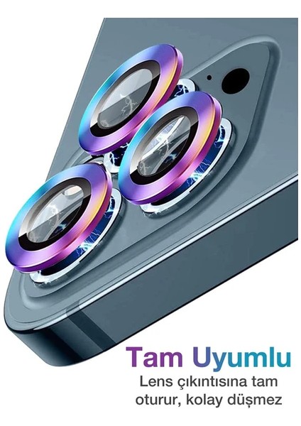 Apple Iphone 13 Pro Max / 13 Pro Uyumlu Alüminyum Alaşım Tempered Glass Tam Koruma Sıvı Dayanıklı Kamera Lens Koruyucu