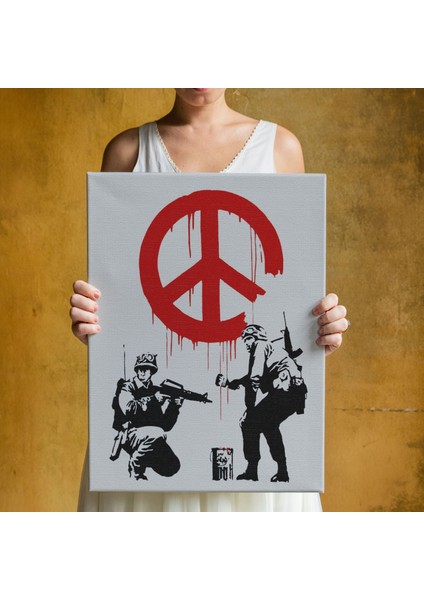 Bansky, Barış Işareti Yapan Askerler Kanvas Tablosu