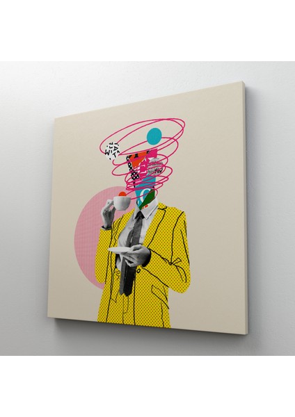Çizgi Roman Kahramanı Kahvesini Yudumluyor Pop Art Kanvas Tablo