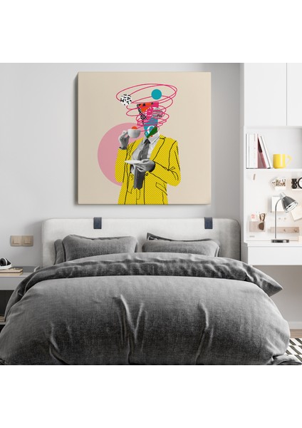 Çizgi Roman Kahramanı Kahvesini Yudumluyor Pop Art Kanvas Tablo