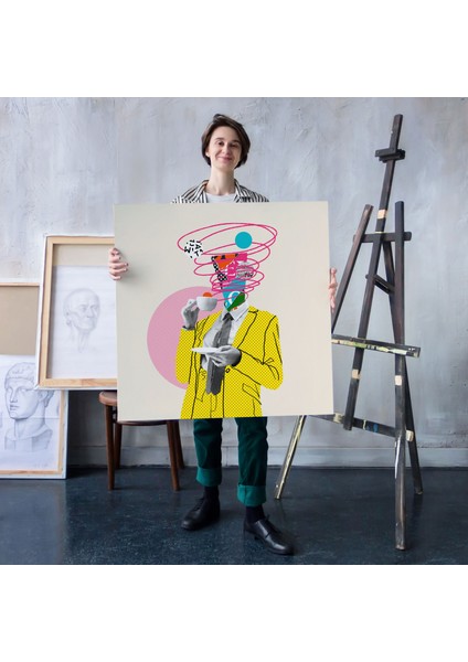 Çizgi Roman Kahramanı Kahvesini Yudumluyor Pop Art Kanvas Tablo