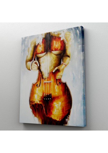 Violin Kadın Kanvas Duvar Tablosu, Kadın Keman Sanatı, Suluboya Tuval