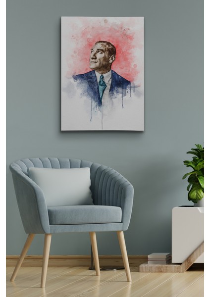 Mustafa Kemal Atatürk Suluboya Görünümlü Portresi Dekoratif Kanvas Tablo