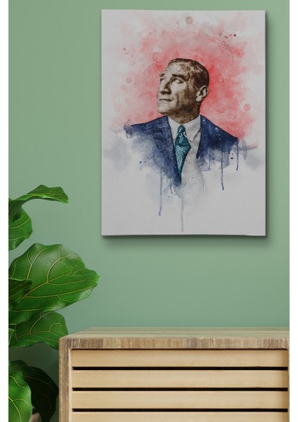 Mustafa Kemal Atatürk Suluboya Görünümlü Portresi Dekoratif Kanvas Tablo
