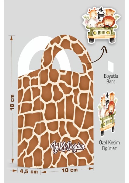 Safari Pastel Temalı Çanta 18 x 10 cm 8'li Paket fiyatları