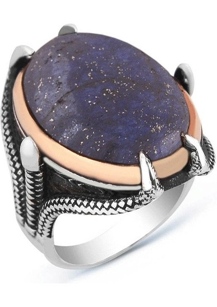 Büyük Boy Pençe Model Lapis Taşlı Gümüş Yüzük 20