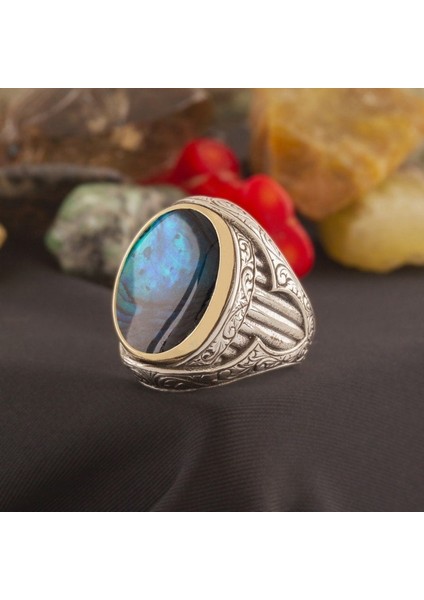 Okyanus Sedefi Taşlı Oval Model Gümüş Yüzük 20