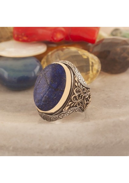 Lapis Lazuli Taşlı Berceste Model Gümüş Erkek Yüzük 20